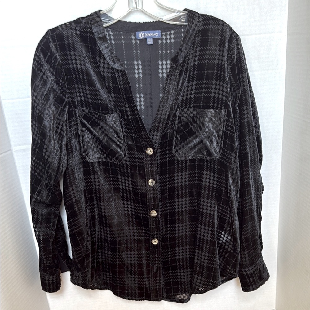 Democracy Black Velvet Plaid Sheer Women's Top XS
